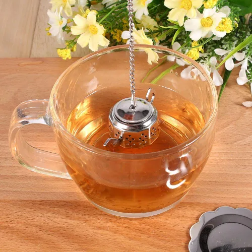 Vista 4 de Infusor de té de hojas sueltas de acero inoxidable 8/20, infusor de forma de animal lindo, colador, con gancho de cadena larga para preparar té