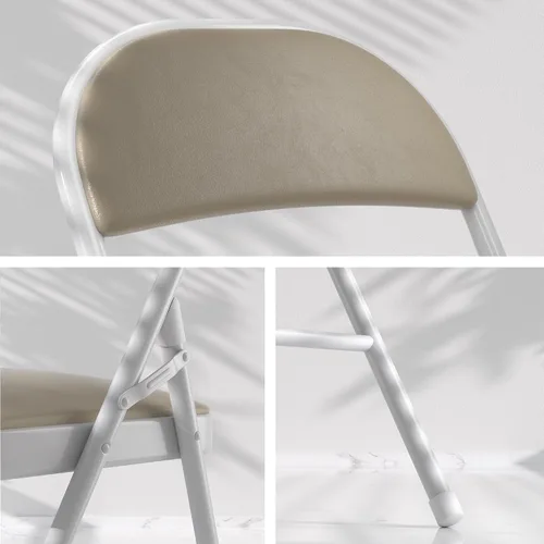 Vista 5 de VECELO Paquete de 4 sillas plegables portátiles de metal con acolchado de poliuretano ultra suave para oficina en casa, beige