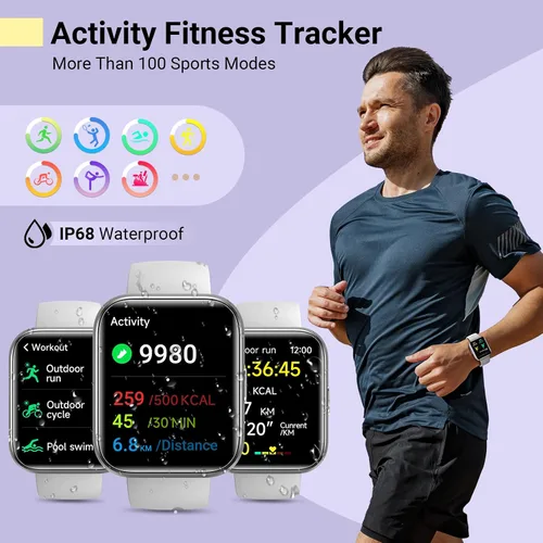 Vista 6 de Quican Potencia tu estilo de vida con Bluetooth Call Fitness Smartwatch para mujeres/hombres, Alexa, reloj inteligente con seguimiento de salud