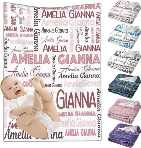 Vista 18 de Mantas de bebé personalizadas para niñas y niños, mantas de bebé personalizadas con nombre para niños y niñas, regalos personalizados para bebés