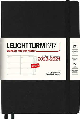 Vista 4 de LEUCHTTURM1917 - Agenda semanal de 18 meses de tapa dura mediana A5, julio de 2023 - diciembre de 2024, inglés, tapa dura, lila