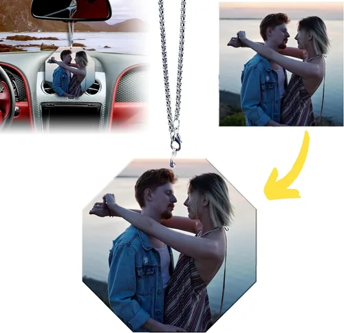 Vista 11 de Ornamento colgante personalizado para espejo retrovisor de coche con foto - Colgante de coche de acrílico personalizado con imagen (Rombo)