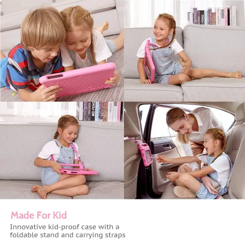 Vista 4 de Tableta para niños con pantalla IPS HD de 10 pulgadas, tabletas Android con 32 GB de almacenamiento, 2 GB de RAM, procesador de cuatro núcleos, Rosa