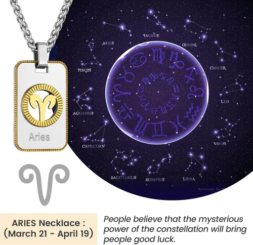 Vista 3 de GOLDCHIC JEWELRY Zodiac Tag Necklace for Men, Stainless Steel Constellation Horoscope Astrology Pendant Necklaces Lucky Jewelry