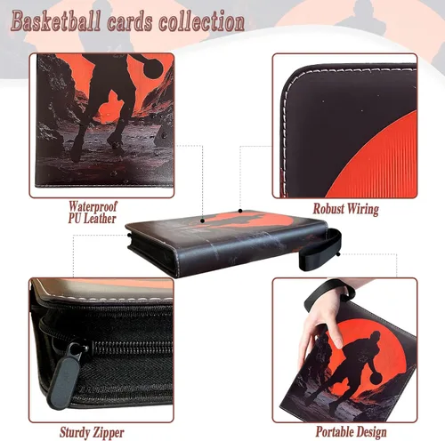 Vista 2 de Carpeta de tarjetas de baloncesto – Álbum de tarjetas de intercambio de 9 bolsillos de capacidad para 900, carpeta con 3 anillos, piel sintética
