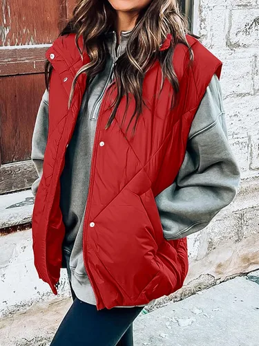 Vista 2 de MEROKEETY Chaleco acolchado de invierno para mujer 2024 con cuello alto, con cremallera, con bolsillos