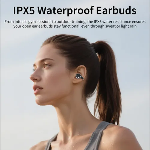 Vista 4 de Auriculares de oreja abierta I5, auriculares inalámbricos Bluetooth 6.0 para iPhone y Android, gimnasio y correr, IPX5 a prueba de sudor, tiempo