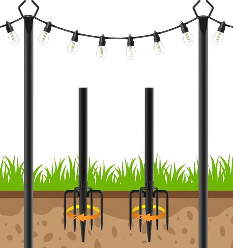 Vista 10 de Paquete de 2 postes para luces de cadena, postes para luces de cadena de 5 pies para exteriores con clips de fijación, postes de metal para luces