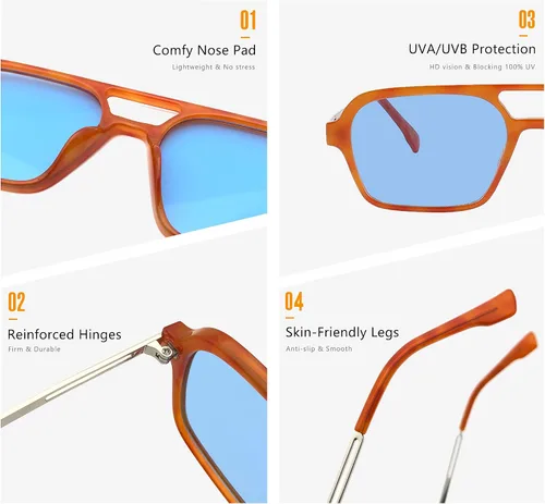Vista 4 de Gafas de sol de aviador planas de moda retro vintage de los años 70 para mujeres y hombres rectangulares pequeñas sombras estrechas y bonitas a