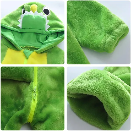 Vista 3 de LOLANTA Disfraz de dinosaurio para niños pequeños, unisex, de franela con capucha, mameluco de disfraz