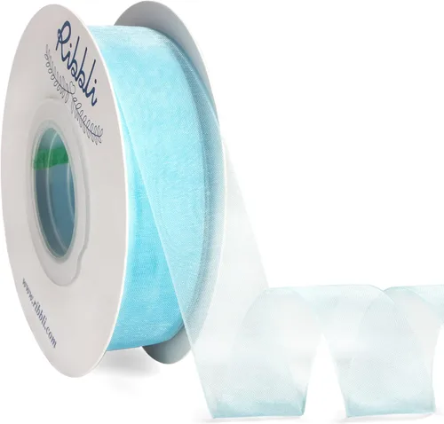 Vista 12 de Ribbli Cinta de organza azul aguamarina, 1 pulgada x 50 yardas, cinta transparente azul para envolver regalos, envoltura de galletas, decoración