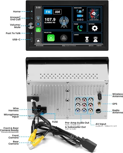 Vista 4 de BOSS Audio Systems BV9358B Estéreo para automóvil - CarPlay Android Auto inalámbrico, doble Din, pantalla táctil de 7 pulgadas, Bluetooth, sin