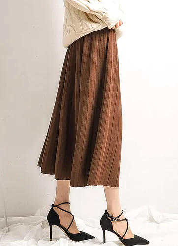 Vista 4 de CHARTOU Falda midi plisada con cintura elástica reversible de invierno para mujer