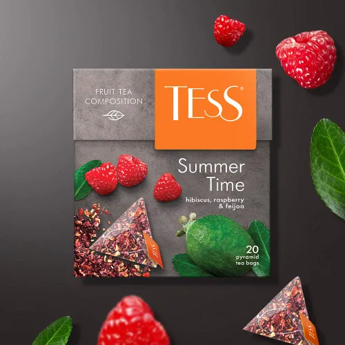 Vista 3 de Tess Summer Time Fruit Tea Composición Té de hibisco, frambuesa y hoja de feijoa en 20 sobres piramidales
