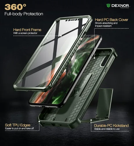 Vista 6 de Dexnor Funda para iPhone Xs Max, [Protector de pantalla y soporte integrados] Protección de grado militar resistente a prueba de golpes para iPhone