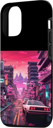 Vista 2 de Funda para iPhone 14 vaporwave retrowave synthwave japanese city retro cars
