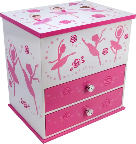 Vista 2 de Caja de música bailarina de 2 cajones con collar de bailarina de color plateado