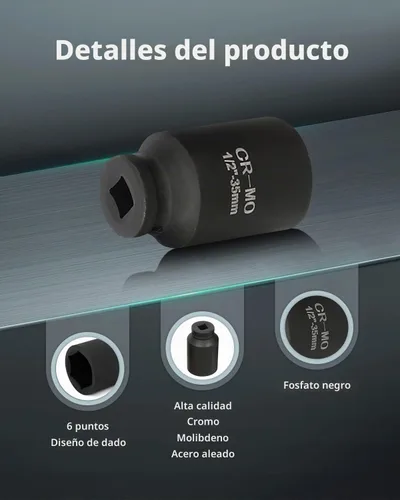 Vista 3 de SCITOO Juego de dados de impacto de tuerca de eje de husillo profundo de 1/2 ", 9 piezas de 1.142-1.496 in, 6 puntos de transmisión hexagonal