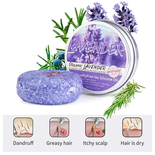 Vista 3 de Barra de champú de lavanda para el cabello, jabón de champú de lavanda, limpieza profunda para prevenir la pérdida de cabello, barra de champú