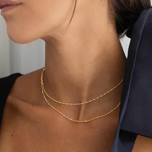 Vista 2 de MBW Delicado collar gargantilla para mujer, chapado en oro de 14 quilates, collares de cadena de cubo en capas para mujer, collares simples de moda