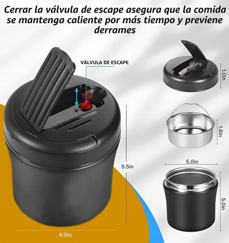 Vista 2 de Tarro térmico para alimentos calientes, 40 onzas, recipientes térmicos para sopa con tapa, boca ancha aislada al vacío de acero inoxidable a prueba