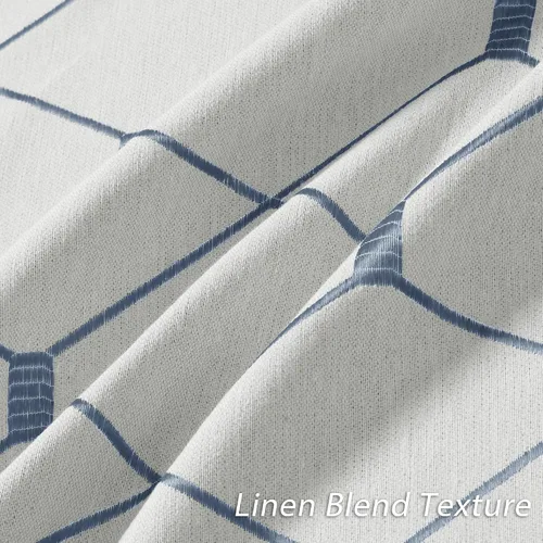 Vista 4 de Nanspring Cortinas blancas con patrón geométrico azul de 84 pulgadas de largo, juego de 2 paneles para sala de estar, pestaña trasera y bolsillo