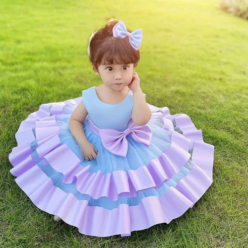 Vista 3 de 3M-6T Vestido de Concurso con Volantes de Encaje sin Espalda para Bebé Niña Vestido Tutú para Niña Pequeña Vestidos de Fiesta de Tul con Flores