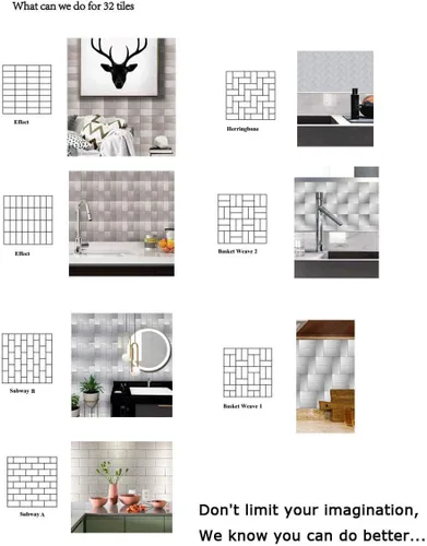 Vista 4 de XUANINY 32 azulejos de metal para salpicaduras de metal autoadhesivos, mosaico de aluminio autoadhesivo, adhesivo de pared 3D para cocina metro