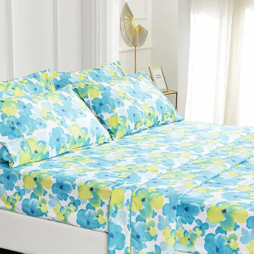 Vista 11 de American Home Collection - Juego de sábanas y fundas de almohada estampadas de 6 piezas, con 14 pulgadas de caída; sábanas de microfibra con doble