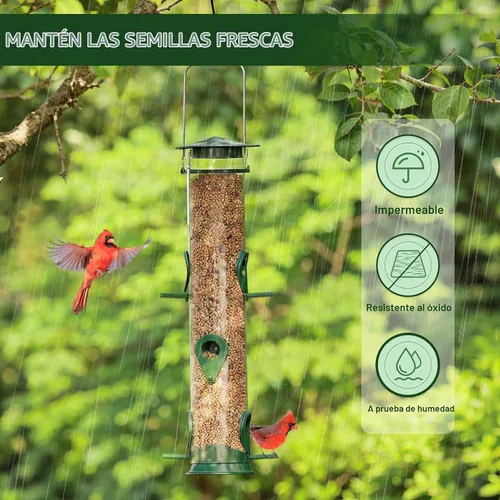 Vista 2 de 2 paquetes de comederos para pájaros verdes, comederos colgantes de tubo, comederos para pájaros salvajes de 6 puertos, comederos premium de Verde 2