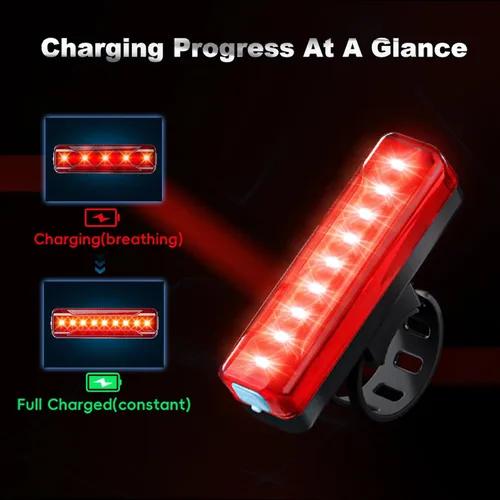 Vista 2 de Luz trasera de bicicleta, recargable por USB, luz trasera de 40 horas de larga duración, luz trasera LED brillante, 5 modos, IPX5 impermeable, luces