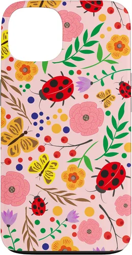 Vista 7 de iPhone 16 Cute Ladybugs Flowers Pink Pattern Bouquet Lover Cell Phone Case