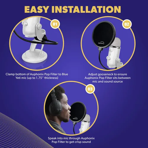 Vista 5 de Filtro de interferencias Auphonix, para micrófono Blue Yeti, Negro