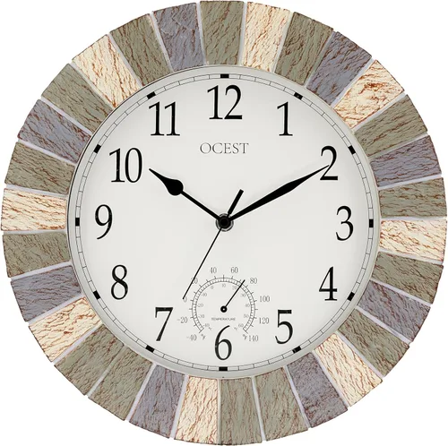 Vista 9 de Reloj grande de 13 pulgadas para interiores y exteriores, reloj de pared impermeable con termómetro, resistente al clima, sin tictac, funciona