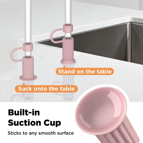 Vista 3 de 6P Cubiertas de Silicona para Popotes Stanley – Tapas Reutilizables para Popotes con Ventosa, Tapa a Prueba de Polvo/Fugas para Vasos de 30/40 oz
