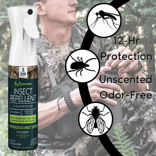 Vista 3 de Zone Realtree - Repelente de insectos con picaridina, sin DEET, dos botellas de 4 onzas + repuesto de 8 onzas, sin perfume y sin olor, repele