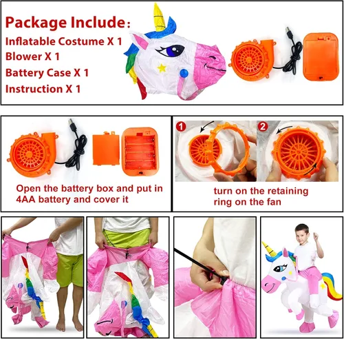Vista 4 de Camlinbo Disfraz inflable de unicornio para Halloween para niños niñas niños mujeres disfraz de Halloween fiesta de cosplay