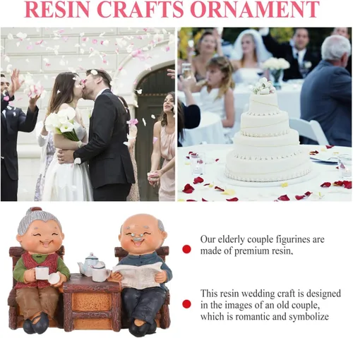 Vista 6 de Figuras de pareja de ancianos, 4 x 5.5 pulgadas, figuras de resina para parejas de ancianos, estatua de abuelos y padres, para boda, aniversario