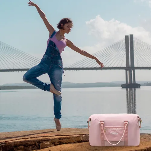 Vista 6 de Vankor - Bolsa de lona para viajes, impermeable, bolsa de viaje portátil de 20 pulgadas, Rosado, Elegante