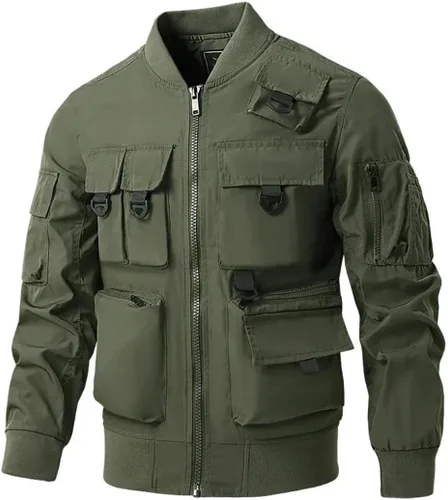 Vista 3 de Men Bomber Multiple Pockets Tooling Good Quality Outerwear Fit Aviator Jackets Coats Black