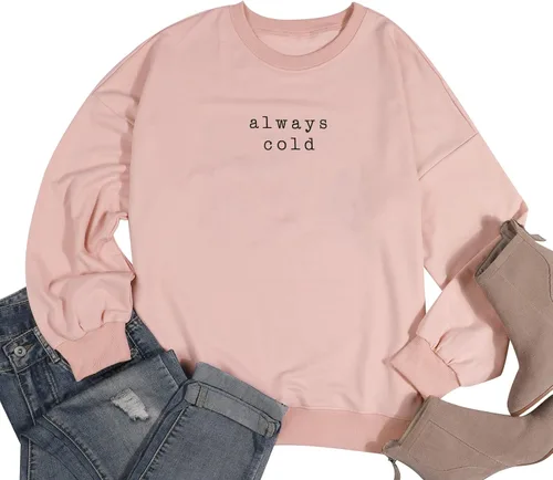 Vista 5 de JINTING Always Cold - Sudadera de gran tamaño para mujer, con cuello redondo, ligera, de manga larga