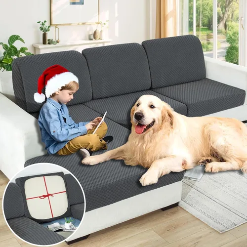 Vista 58 de YEMYHOM Funda de cojín para sofá, funda de cojín de asiento de alta elasticidad, tela jacquard geométrica de felpa, protector de sofá antideslizante