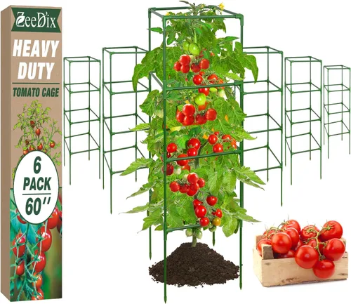 Vista 10 de ZeeDix Paquete de 4 jaulas cuadradas de tomate para jardín con clips de 45 Verde-Paquete de 4