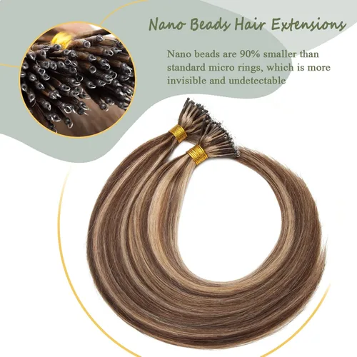 Vista 146 de SEGO Extensiones de cabello humano con micro cuentas, extensiones de cabello humano con micro bucle, lacio, natural, fusión fría, 1.76 oz/paquete