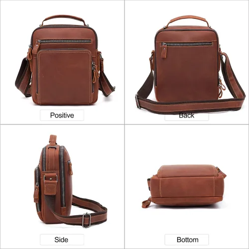 Vista 3 de Bolso bandolera pequeño de cuero genuino para hombre, bolso cruzado de hombro vintage para trabajo, viajes de negocios