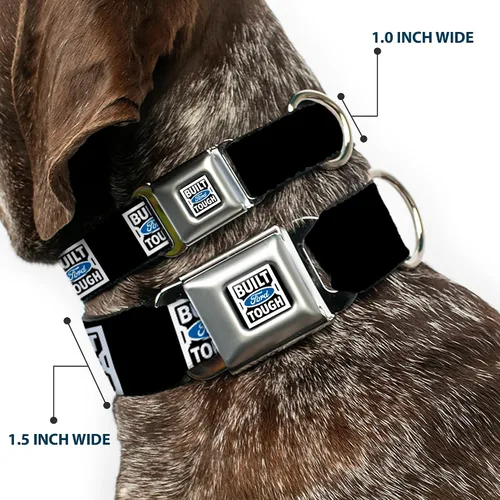 Vista 2 de Buckle-Down BUILT FORD TOUGH Logo2 - Collar de perro con hebilla para cinturón de seguridad, negro/blanco/azul, 1 pulgada de ancho, se adapta a