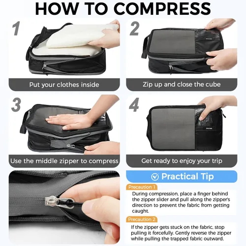 Vista 100 de BAGAIL 4 Set/6 Set Ultraligero Compresión Embalaje Cubos Organizador de Embalaje para Accesorios de Viaje Equipaje Maleta Mochila