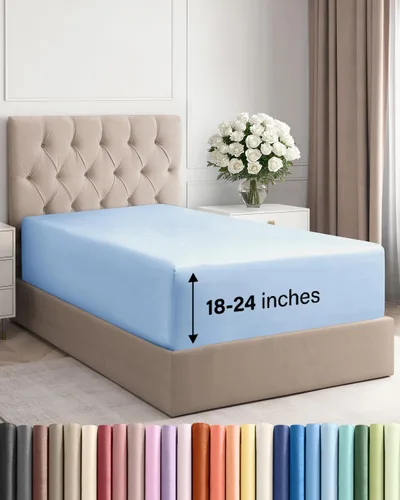 Vista 43 de Sábana bajera ajustable extra profunda Twin XL – Sábana bajera individual de lujo de hotel solamente – Se adapta fácilmente a colchones de 18 a 24