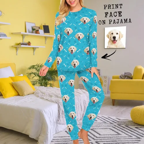 Vista 2 de InterestPrint Conjuntos de pijama personalizados para la cara con foto para mascotas, pijamas de regalo divertido para mujer