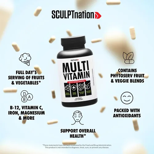 Vista 2 de Sculpt Nation by V Shred Multivitamin - Multivitamínico diario para mujeres y hombres con zinc, vitamina C y cobre, apoyo nutricional con una